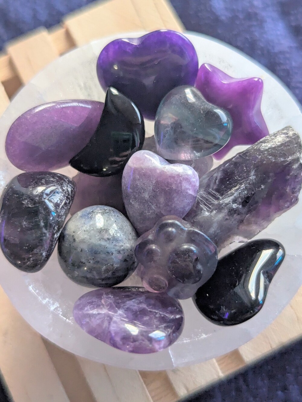 Calm Genius Bowl ☮️ Lapis Lazuli Amethyst Jade Obsidian dark Crystal Bowl gift